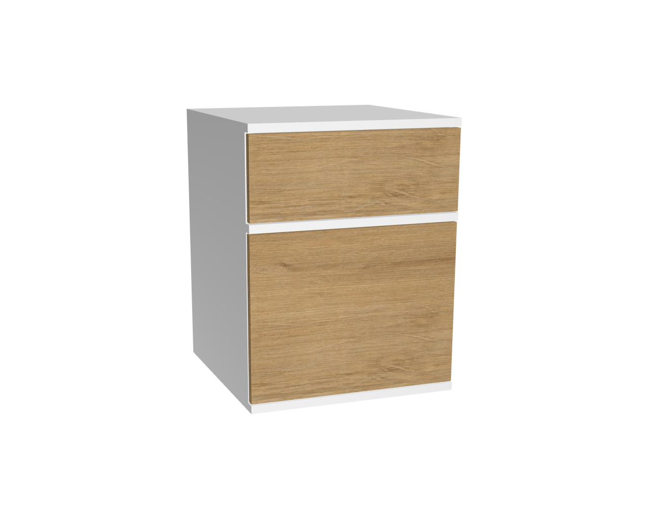 2er Schrankelement mit 1 Schublade grifflos + 1 Tür | Wildeiche