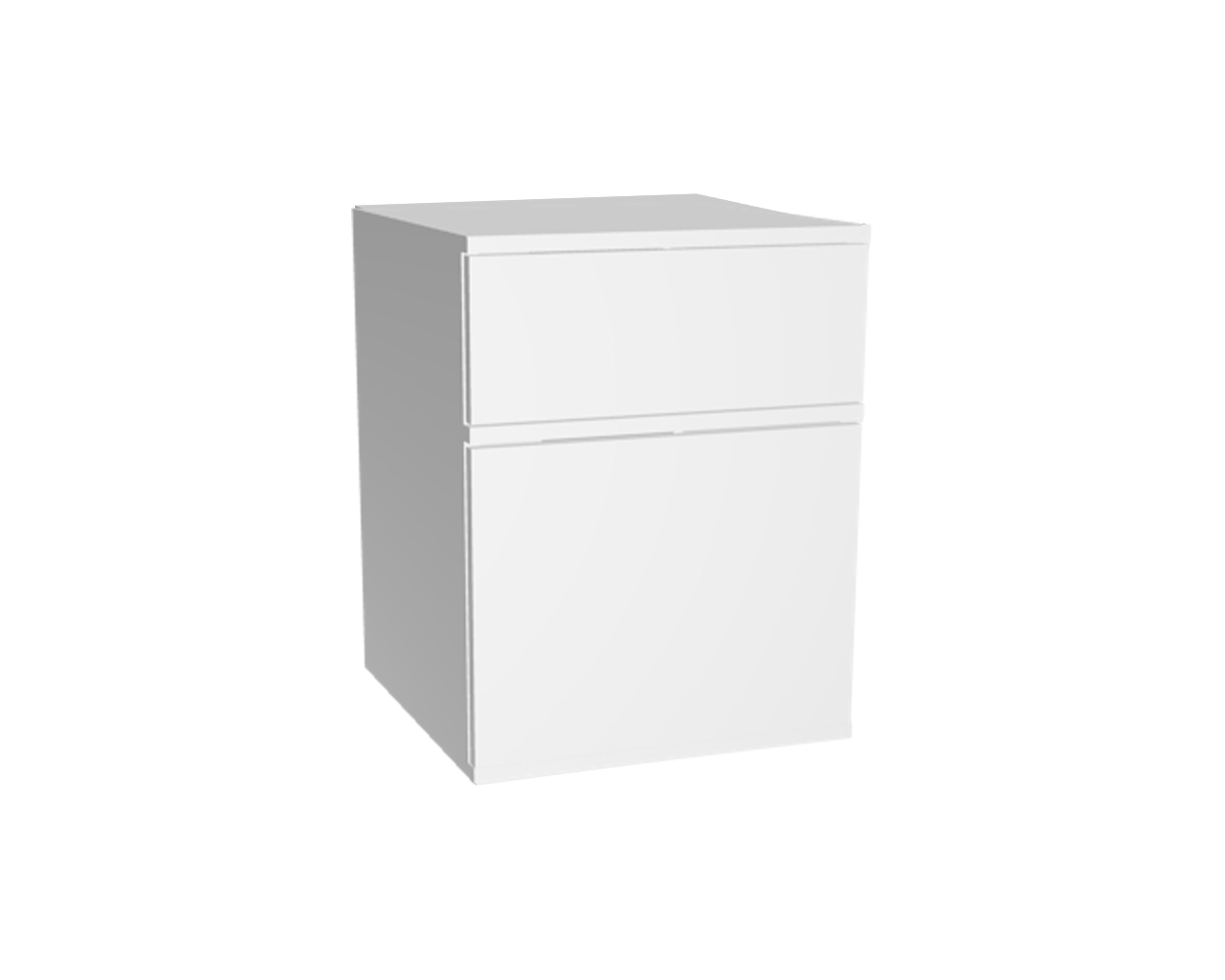 2er Schrankelement mit 1 Schublade grifflos + 1 Tür | Weiß