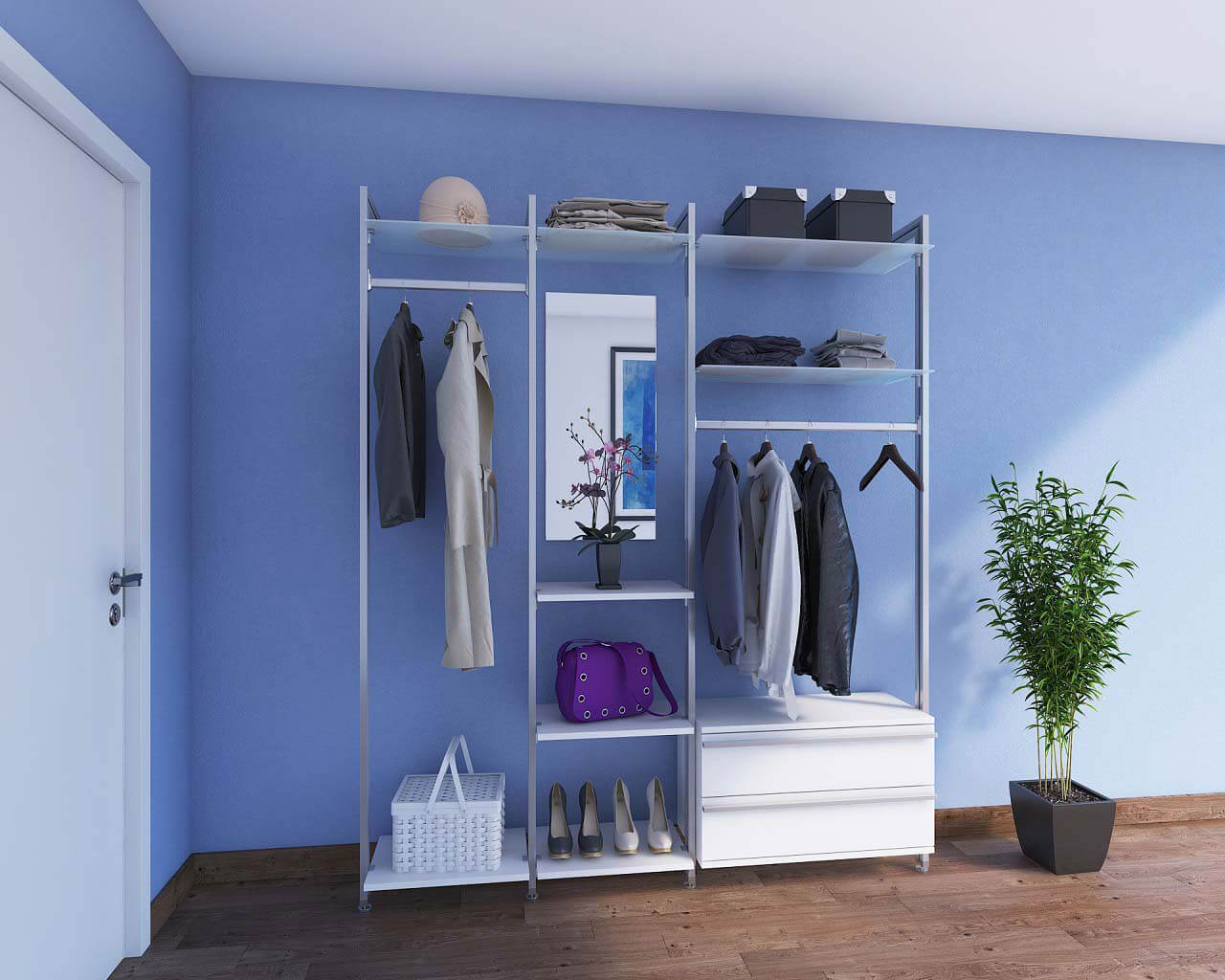 Garderobe WIEN mit 2 Schubladen | Breite 195 cm, Tiefe 40 cm