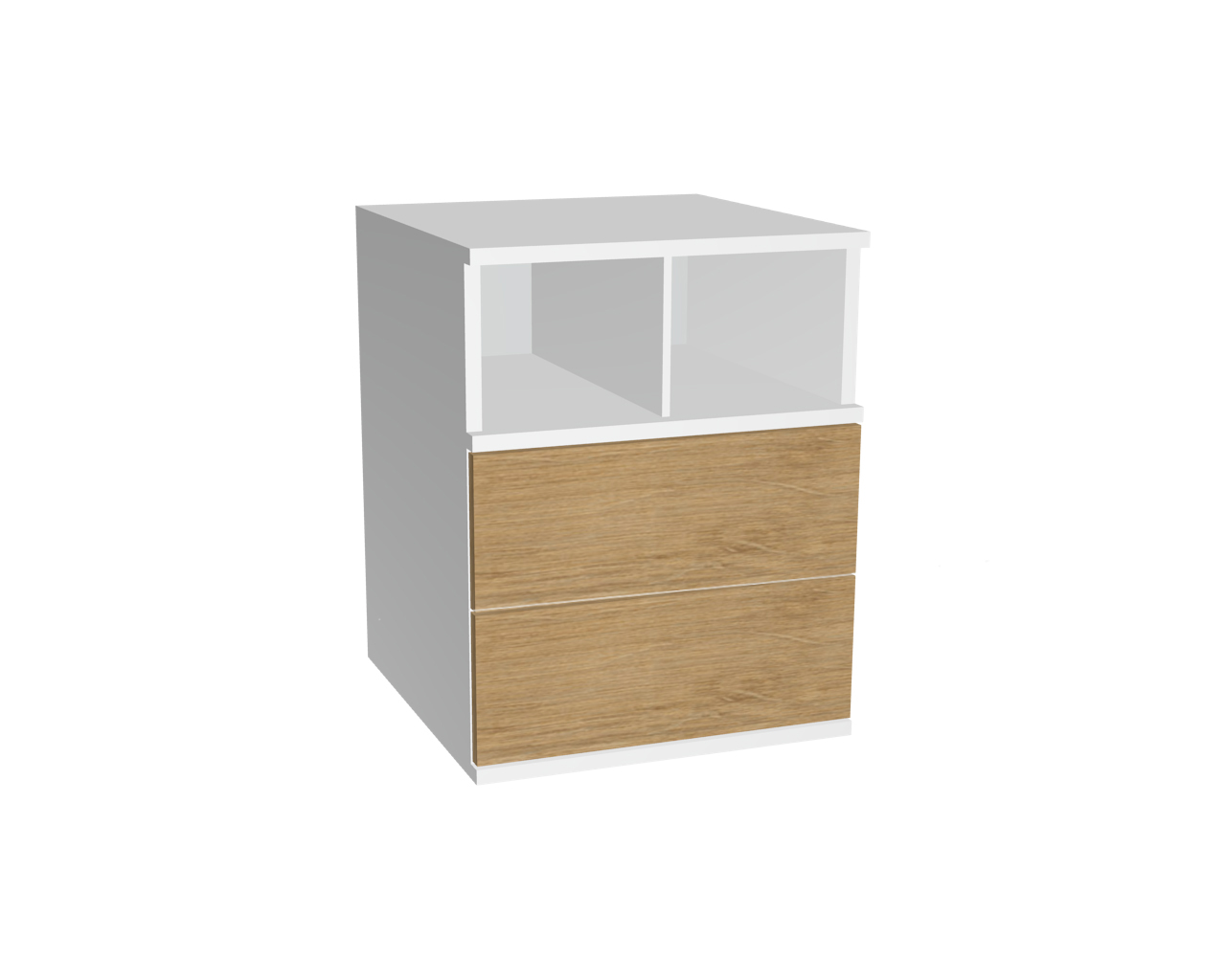 2er Schrankelement mit off. Fach + 2 Schubladen grifflos | Wildeiche